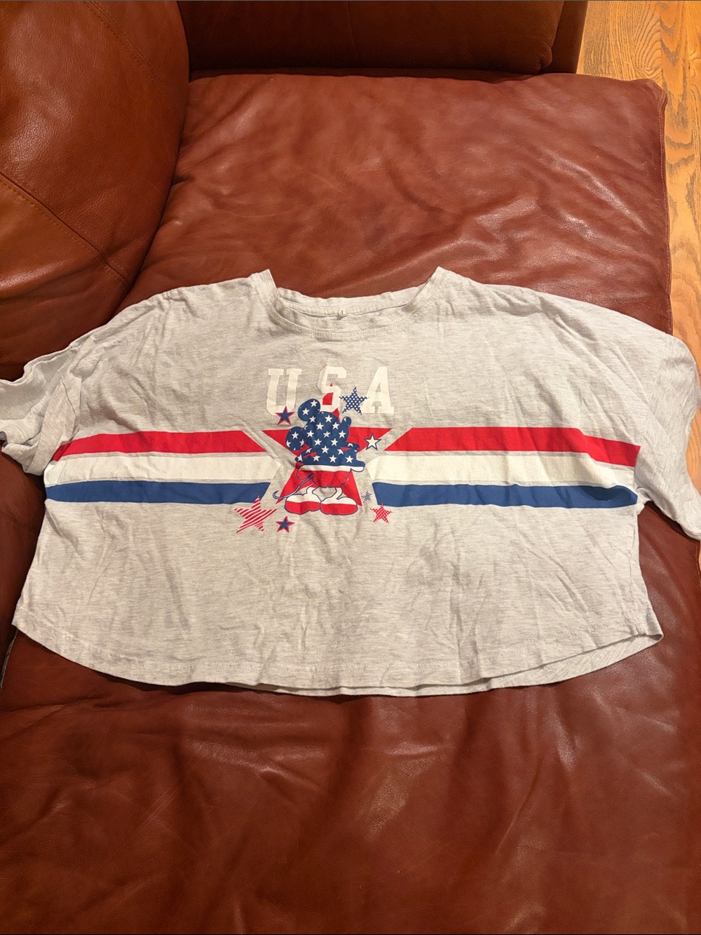 Primark Mickey Mouse USA Graphic Cropped Tee - Red, White & Blue